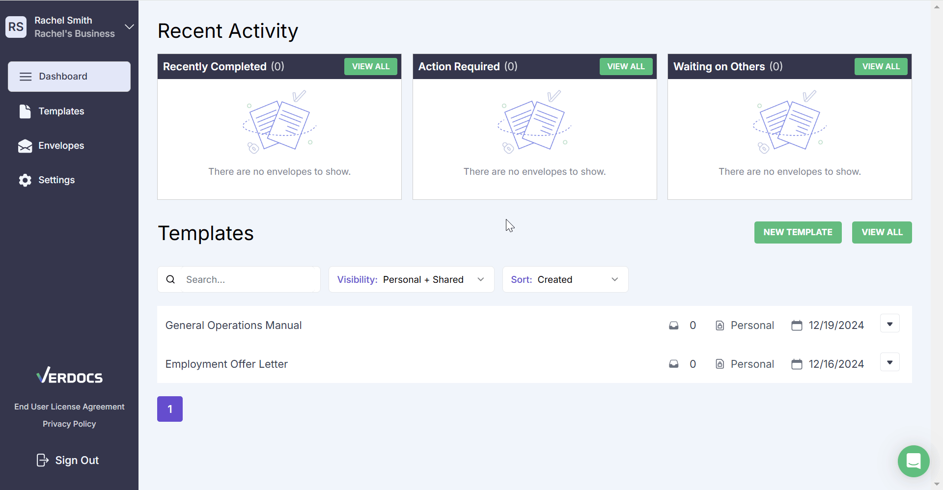 Create a template verdocs support center